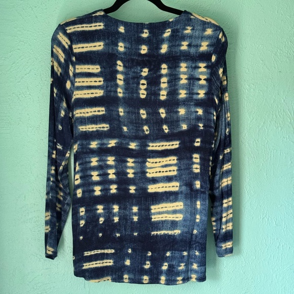 Chaser Long Sleeve Wood Button Tie Dye Tassel Lace Up Top - Picture 6 of 6